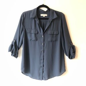 LOFT Utility Button Up Blouse, Blue